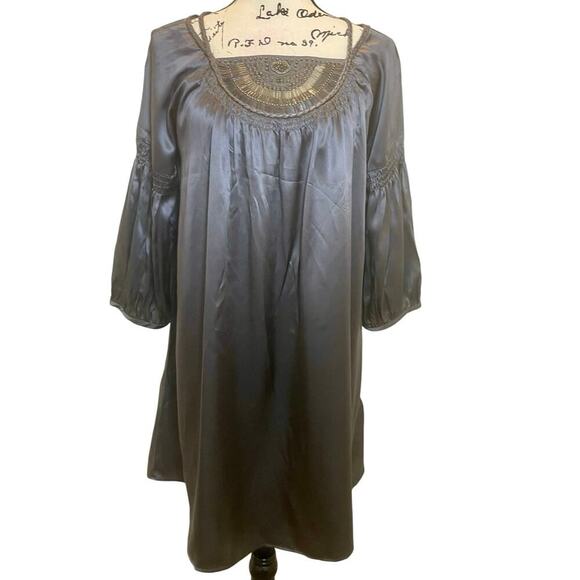 TRULY BY PART TWO TUNIC DRESS SILK GRAY SHINY SZ 6 EMBELLISHED CHIC WHIMSICAL - Picture 1 of 16